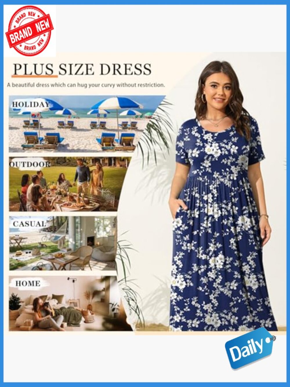 Plus Size Maxi Dress Short Sleeve Pockets XL-6XL Summer Wedding Casual - Picture 4 of 7